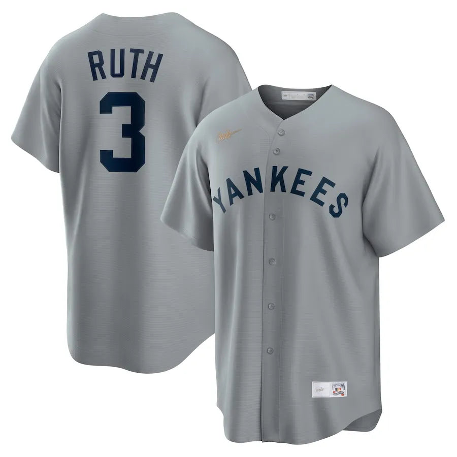 Jersey MLB New York Yankees Nike Away Cooperstown Collection Torcedor Masculina Cinza Babe Ruth 3