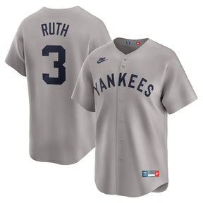 Jersey MLB New York Yankees Nike Away Throwback Cooperstown Collection Limited Torcedor Masculina Cinza Babe Ruth 3
