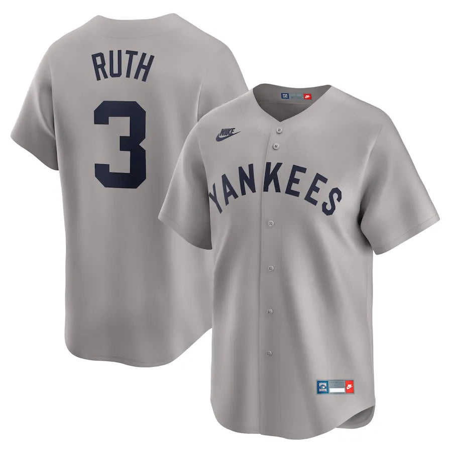 Jersey MLB New York Yankees Nike Away Throwback Cooperstown Collection Limited Torcedor Masculina Cinza Babe Ruth 3