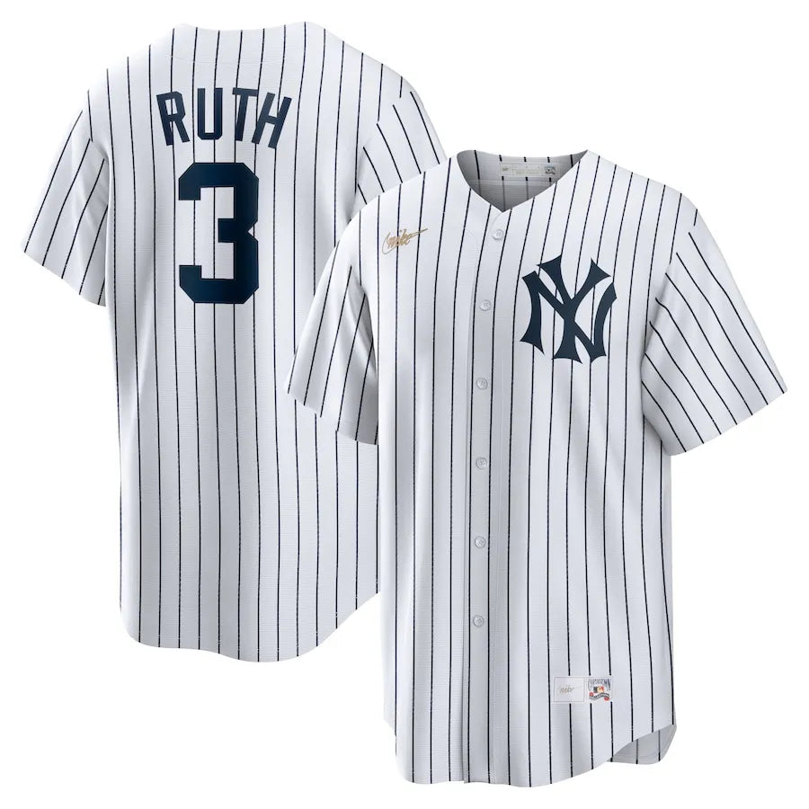 Jersey MLB New York Yankees Nike Home Cooperstown Collection Torcedor Masculina Branca Babe Ruth 3