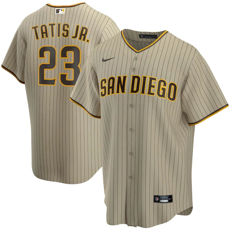 Jersey MLB San Diego Padres Nike Road Torcedor Masculina Listrada Listrada Marrom Tatis Jr. 23