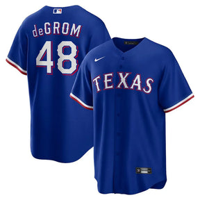 Jersey MLB Texas Rangers II Nike Torcedor Masculina Azul Jacob deGrom 48